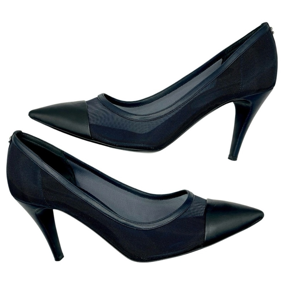 CHANEL Mesh Cap Toe Pumps 39.5 Navy CC Logo Heels Cruise 2014 Karl Lagerfeld - Picture 9 of 15